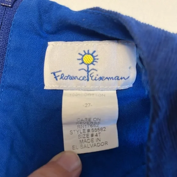 Florence Eiseman Corduroy Floral Smock Jumper Tie Back Dress | 4T - Picture 3 of 3